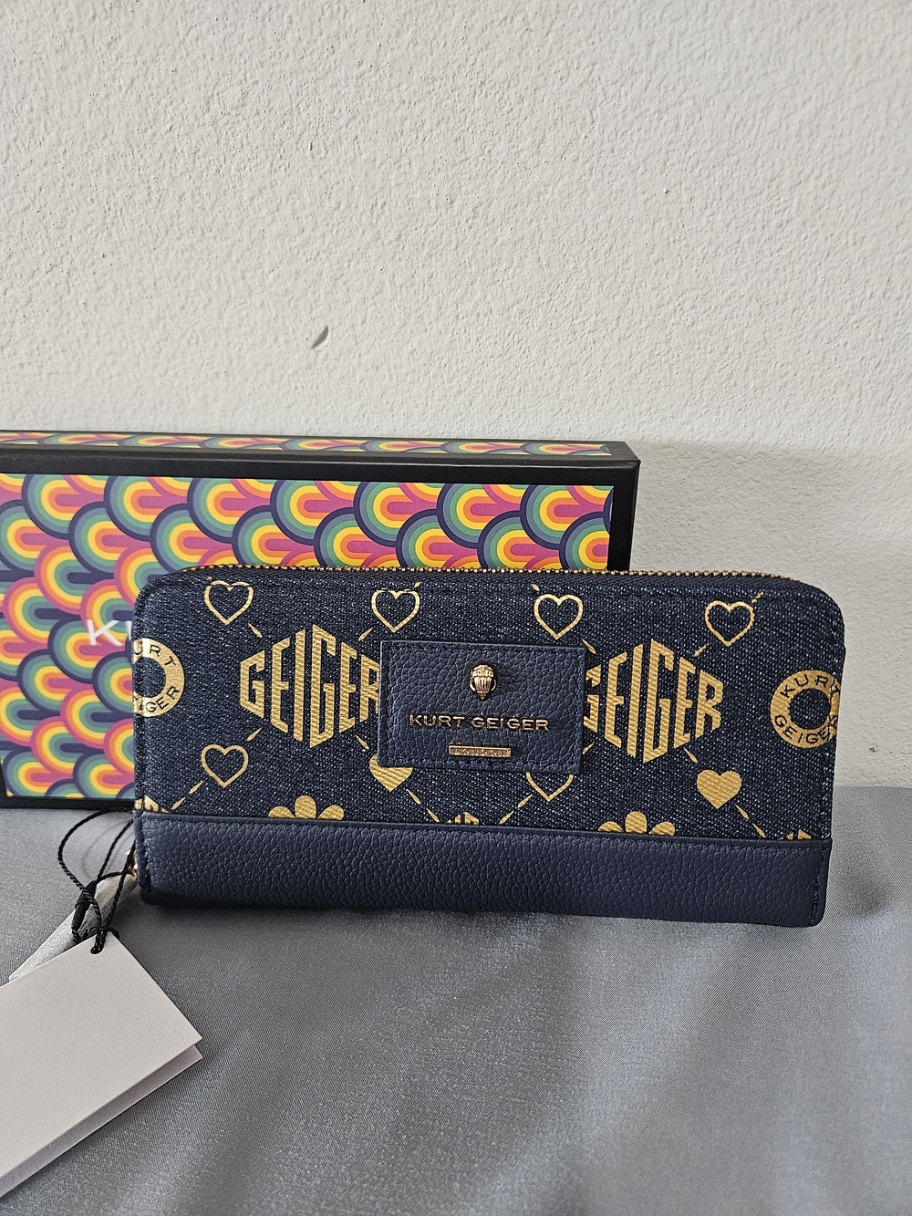 Kurt Geiger Navy and Gold Logo Zip Wallet